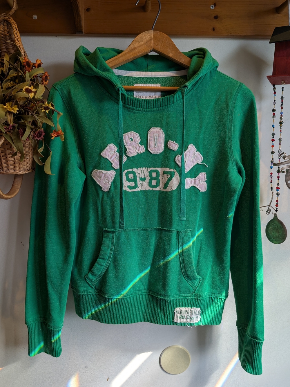 Y2K Aeropostale Green Hooded Sweatshirt with Embroidered Logo Indie Sleaze
